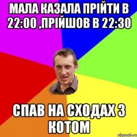 мала казала прійти в 22:00 ,прійшов в 22:30 спав на сходах з котом