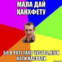 мала дай канхфету бо в роті таке чуство,ніби коти насрали