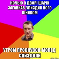 ночью в дворі шарік загавкав-упиздив його віником утром проснувся-мопед спиздили