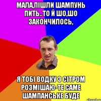 мала,пішли шампунь пить..то й шо,шо закончилось, я тобі водку з сітром розмішаю-те саме шампанське буде