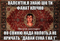 валєнтін,я знаю шо ти фанат клічко но свиню нада колоть,а не кричать "давай сука 1 на 1"