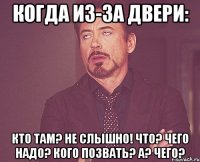 когда из-за двери: кто там? не слышно! что? чего надо? кого позвать? а? чего?