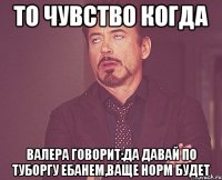 то чувство когда валера говорит:да давай по туборгу ебанем,ваще норм будет