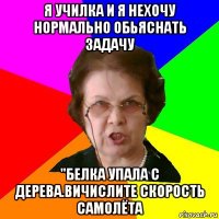 я училка и я нехочу нормально обьяснать задачу "белка упала с дерева.вичислите скорость самолёта