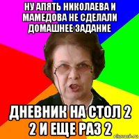 ну апять николаева и мамедова не сделали домашнее задание дневник на стол 2 2 и еще раз 2