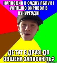 напиздив в садку яблук і успішно скрився в кукургудзі де тут в друзі до овшена записують?