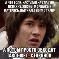 а что если, наступая на слабую психику, жизнь, морщась и матерясь, вытирает ногу о траву. а потом просто обходит такое же г.. стороной.