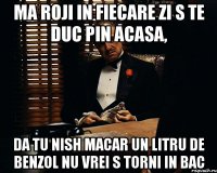 ma roji in fiecare zi s te duc pin acasa, da tu nish macar un litru de benzol nu vrei s torni in bac