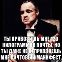 Ты привозишь мне 120 килограммов почты, но ты даже не отправляешь мне почтовый манифест.