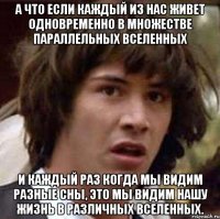 а что если каждый из нас живет одновременно в множестве параллельных вселенных и каждый раз когда мы видим разные сны, это мы видим нашу жизнь в различных вселенных.