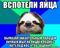 вспотели яйца вымазал указательным пальцем яичный жыр на яйцах и поднес коту под нос чтоб заценил