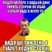 пошлі на поле з вадьой дині тирить сторож як уїбав солью ваді в жопу то.. вадя ше тиждень в туалет ходив стояче