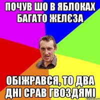 почув шо в яблоках багато желєза обіжрався, то два дні срав гвоздямі