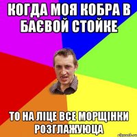 когда моя кобра в баєвой стойке то на ліце все морщінки розглажуюца