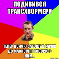 Подивився трансхвормери Тепер ноччю загошу в гараж до масквічя і говорю з ним...