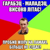 Гарабэц - маладэц, високо літає! Пробив жопу на ламакі, більше не сідає!