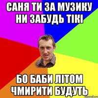 Саня ти за музику ни забудь тікі бо баби літом чмирити будуть