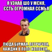 я узнав шо у мєня, єсть огромная сємья люда бурман, пєтрючок, каждий в полє колосок...