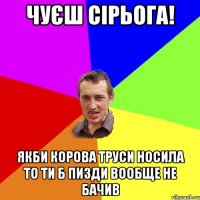 чуєш сірьога! якби корова труси носила то ти б пизди вообще не бачив