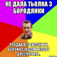 Не дала тьолка з Бородянки продав всі талони на бензин сів дома кобру дресіровать.