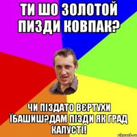 ТИ ШО ЗОЛОТОЙ ПИЗДИ КОВПАК? чИ ПІЗДАТО ВЄРТУХИ ЇБАШИШ?ДАМ ПІЗДИ ЯК ГРАД КАПУСТІ!