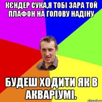 Кєндер сука,я тобі зара той плафон на голову надіну будеш ходити як в акваріумі.