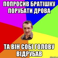 попросив братішку порубати дрова та він собі голову відрубав