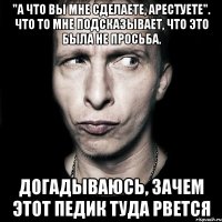 "а что вы мне сделаете, арестуете". что то мне подсказывает, что это была не просьба. догадываюсь, зачем этот педик туда рвется