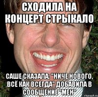 сходила на концерт стрыкало саше сказала: "ниче нового, всё как всегда" добавила в сообщение "meh"