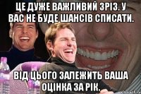 Це дуже важливий зріз. У вас не буде шансів списати. Від цього залежить ваша оцінка за рік.