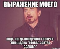 выражение моего лица, когда кондраков говорит: "площадка готова? завтра сдашь?"