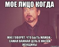 Мое лицо когда мне говорят, что быть мамой - самая важная цель в жизни женщины