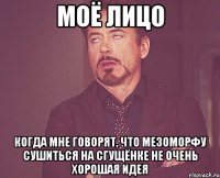 Моё лицо когда мне говорят, что мезоморфу сушиться на сгущёнке не очень хорошая идея