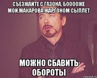 Съезжайте с газона, бооооже мой,Макарова жаргоном сыплет Можно сбавить обороты