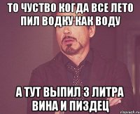 то чуство когда все лето пил водку как воду а тут выпил 3 литра вина и пиздец