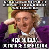 ну давай расскажи мне про то, что не покрасил еще трубки топливной трассы в оранжевый и до выезда осталось две недели