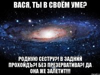 Вася, ты в своём уме? Родную сестру?! В задний прохойдЪ?! Без презерватива?! ДА ОНА ЖЕ ЗАЛЕТИТ!!!