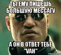 ты ему пишешь большую мессагу а он в ответ тебе "vah"