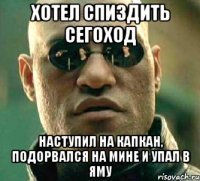 Хотел спиздить сегоход Наступил на капкан, подорвался на мине и упал в яму