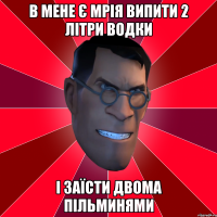 в мене є мрія випити 2 літри водки і заїсти двома пільминями
