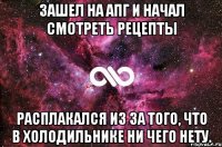 зашел на апг и начал смотреть рецепты расплакался из за того, что в холодильнике ни чего нету.