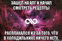 зашел на апг и начал смотреть рецепты расплакался из за того, что в холодильнике ничего нету.