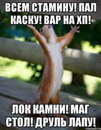 Всем стамину! Пал КАСКУ! Вар на ХП! ЛОК КАМНИ! МАГ СТОЛ! Друль лапу!