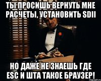 Ты просишь вернуть мне расчеты, установить SDII Но даже не знаешь где ESC и шта такое браузер!