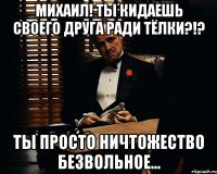 Михаил! Ты кидаешь своего друга ради тёлки?!? Ты просто ничтожество безвольное...