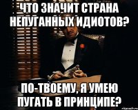 что значит страна непуганных идиотов? по-твоему, я умею пугать в принципе?