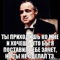 Ты приходишь ко мне и хочешь что бы я поставил тебе зачет, но ты не сделал ТЗ.