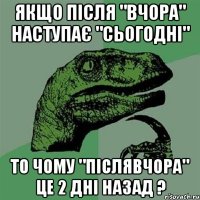 якщо після "вчора" наступає "сьогодні" то чому "післявчора" це 2 дні назад ?