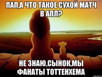 ПАП,А ЧТО ТАКОЕ СУХОЙ МАТЧ В АПЛ? НЕ ЗНАЮ,СЫНОК,МЫ ФАНАТЫ ТОТТЕНХЕМА