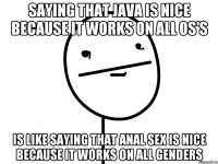 Saying that Java is nice because it works on all OS's is like saying that anal sex is nice because it works on all genders